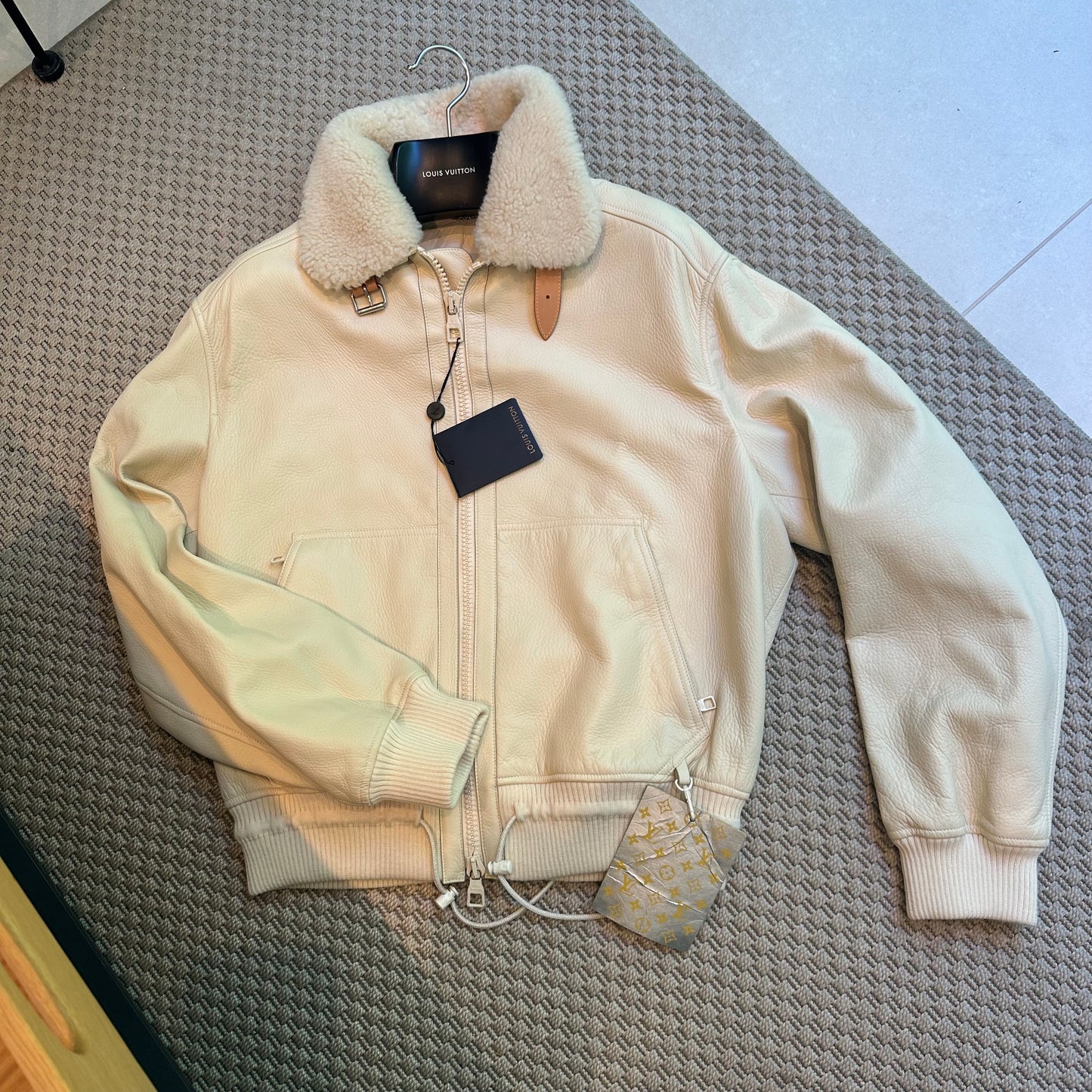 Louis Vuitton White/Cream Staples Edition Leather Aviator Bomber Jacket. collectors item , Brand New - XXL