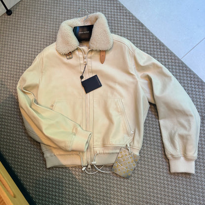 Louis Vuitton White/Cream Staples Edition Leather Aviator Bomber Jacket. collectors item , Brand New - XXL