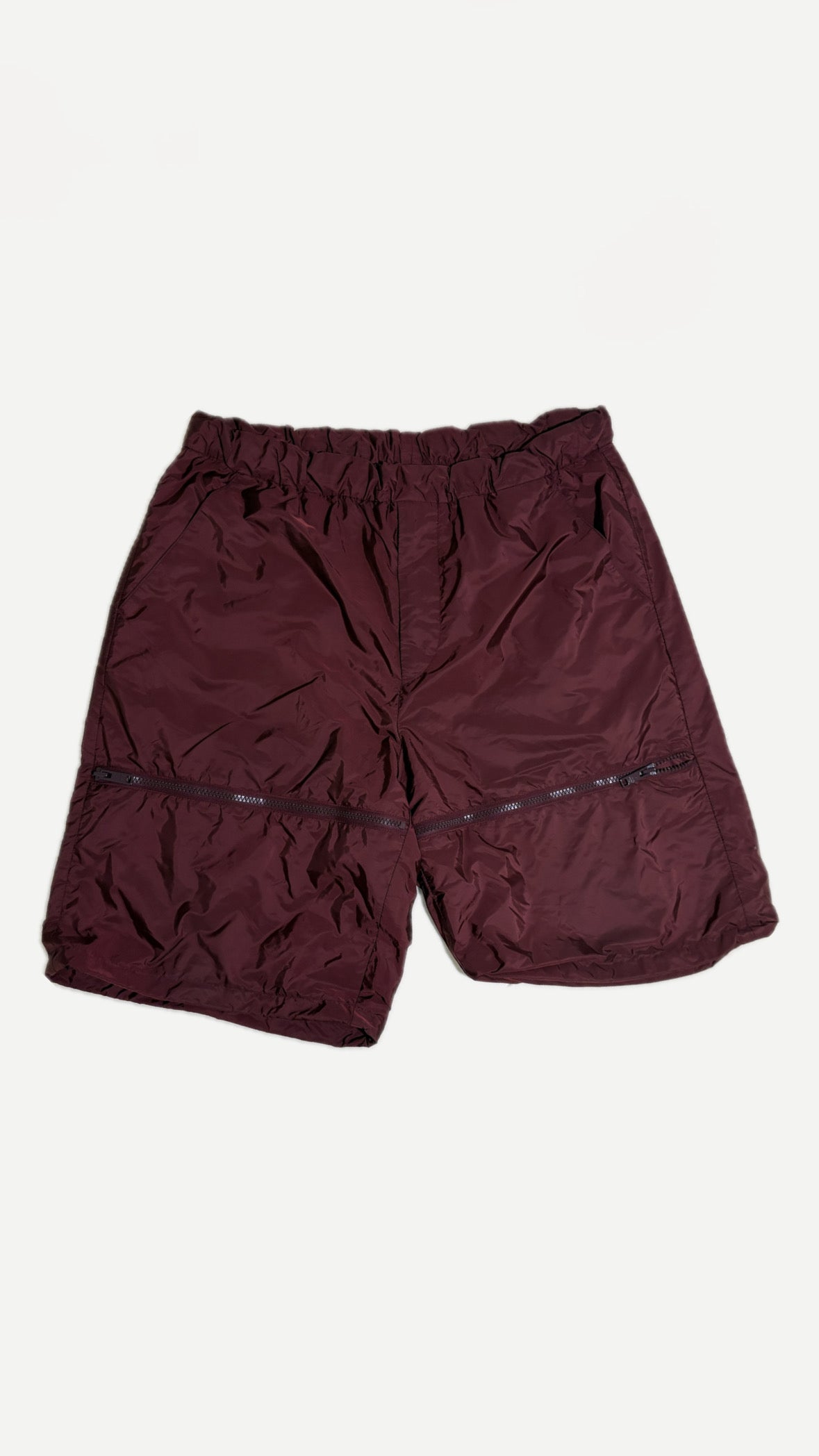 Prada Burgundy Wide Leg Technical Zip Shorts – Large