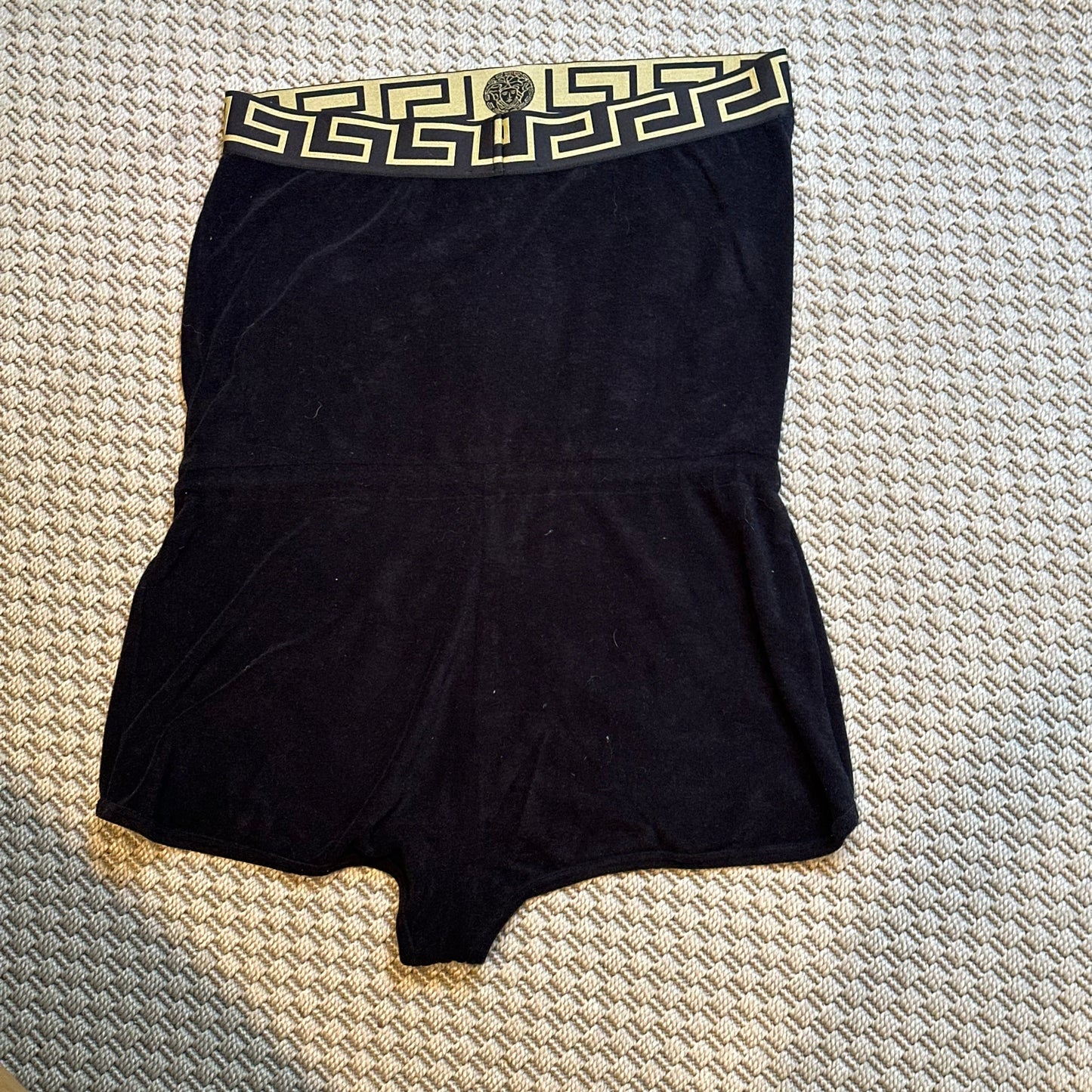 Versace Black & Gold Velour Playsuit- UK 8/10