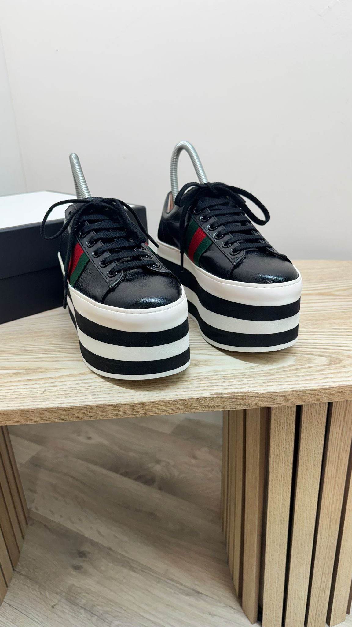 Gucci Black Quentin Peggy Stripe Platform Shoes – EU 35 / UK 2
