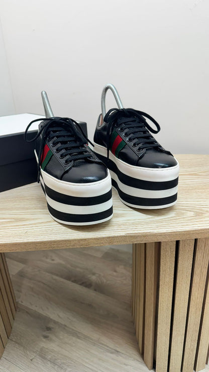 Gucci Black Quentin Peggy Stripe Platform Shoes – EU 35 / UK 2