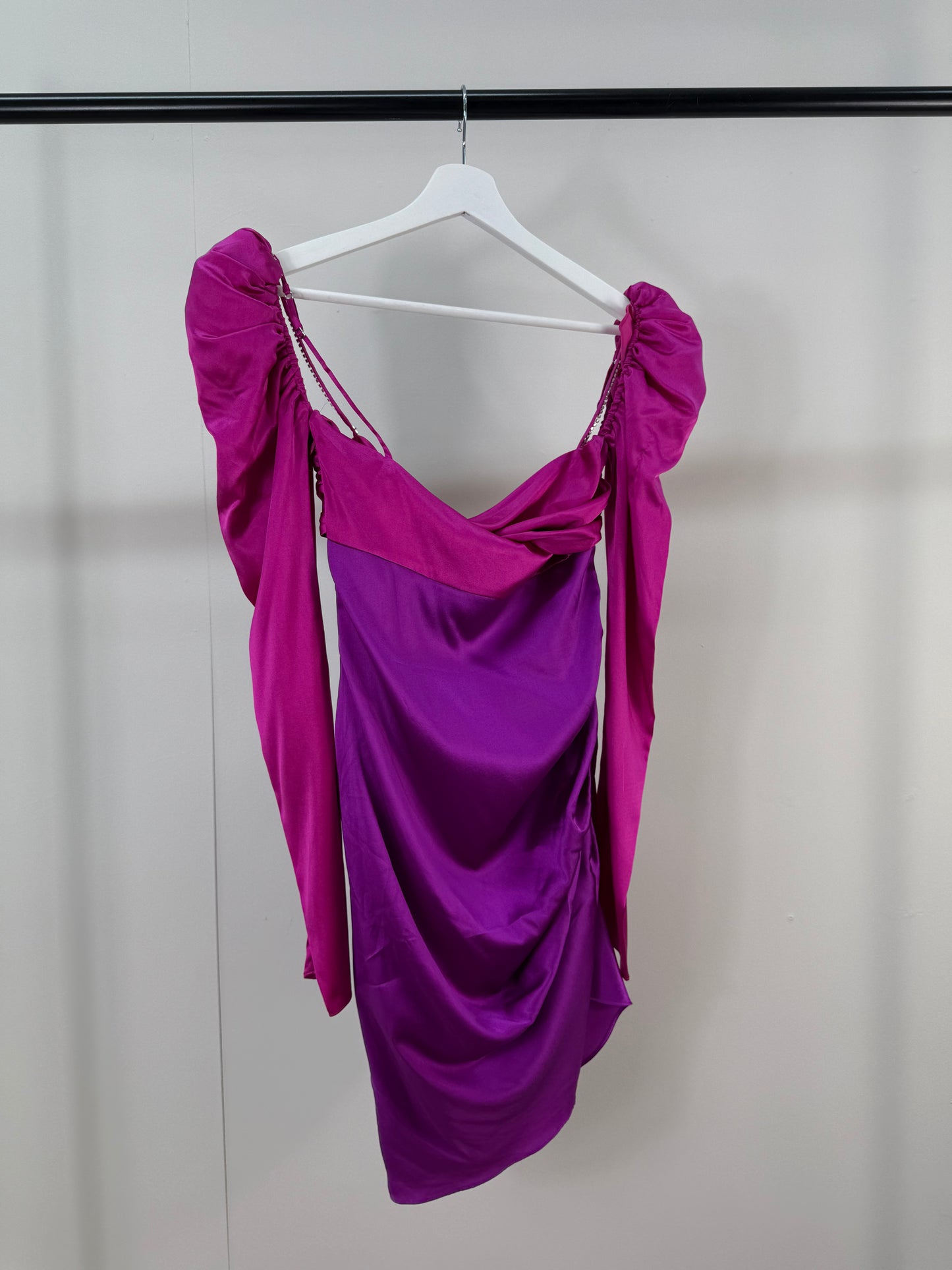 The Bar Twist Dress Pink Silk Crystal Mini Dress - Small