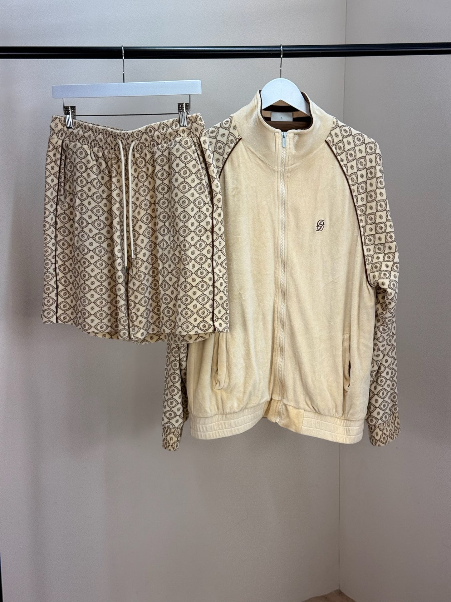 Drole De Monsieur Beige And Brown Zip Up Jacket and Shorts Set - Large