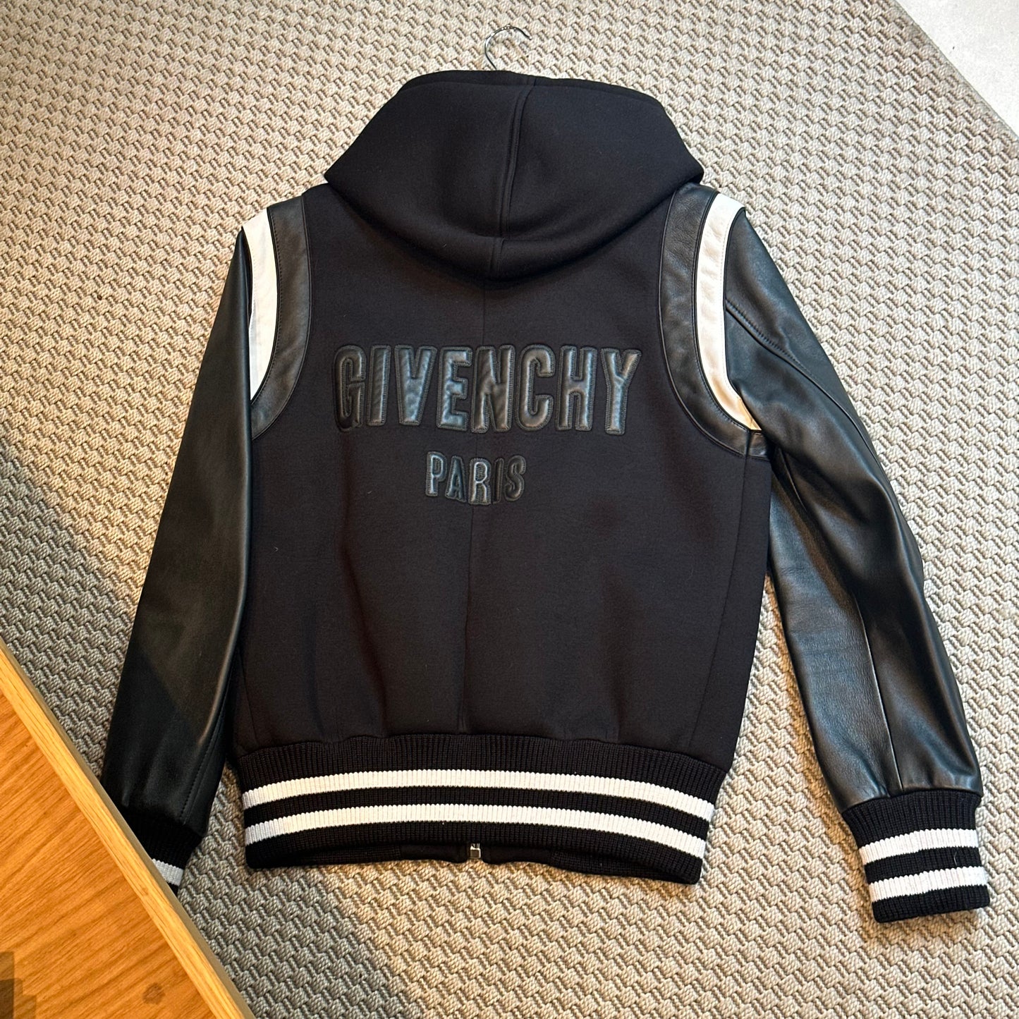 Givenchy Leather Sleve Neoprene Hooded Bomber Jacket - Small