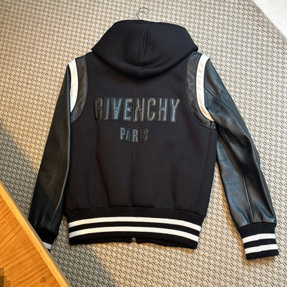 Givenchy Leather Sleve Neoprene Hooded Bomber Jacket - Small