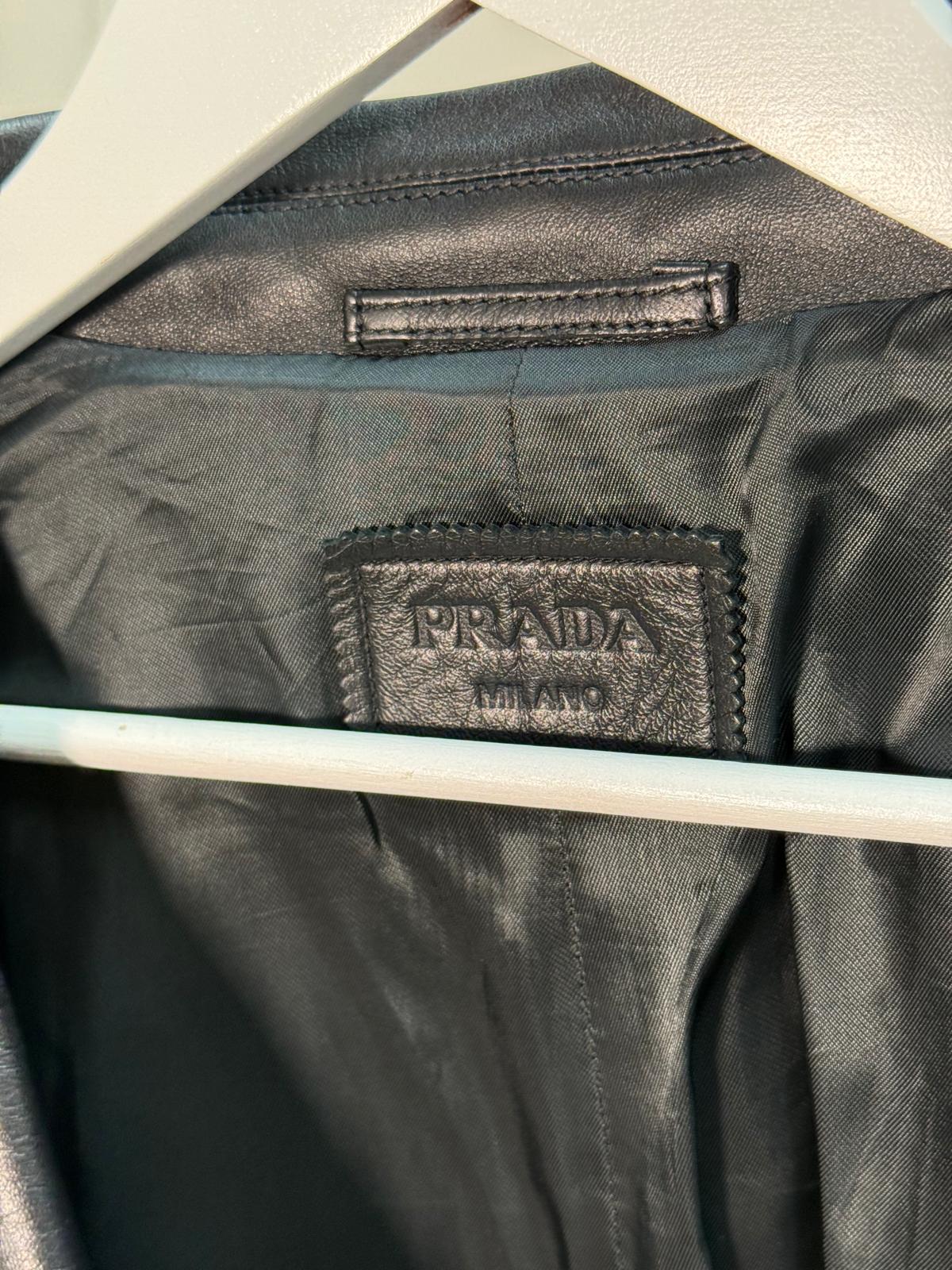 Prada Black Leather Silver Zip Biker Jacket - Size 40/M