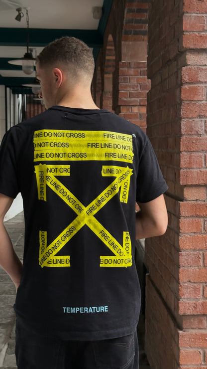 Off-White Black Yellow Tape Cross T-Shirt - Small oversize