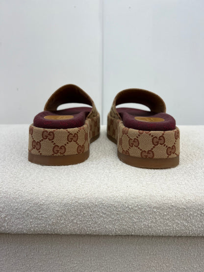 Gucci Platform camel and ebony maxi GG canvas Slide Sandal (Eu 35.5/ UK 2.5) Fits 3