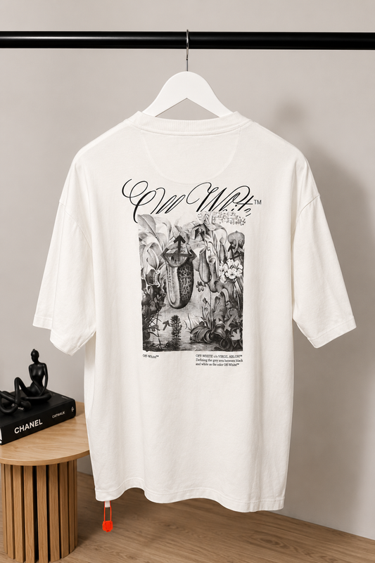 Off-White White T-Shirt Botanical Back Print – Large