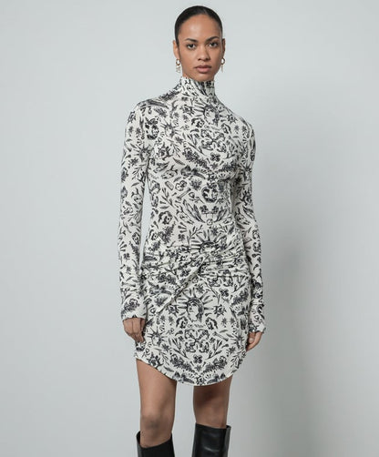 Off-White Black & White Print Ruched High Neck Dress – IT 40 / UK 8