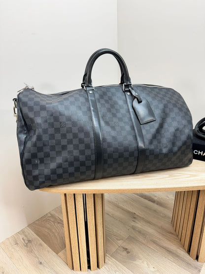 Louis Vuitton Black Damier Graphite Canvas Keepall Travel Bag – 55