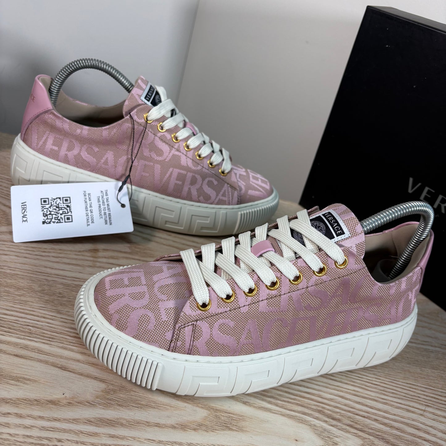 Versace Pink Greca Allover Canvas Trainers – Brand New In Box EU 38 / UK 5