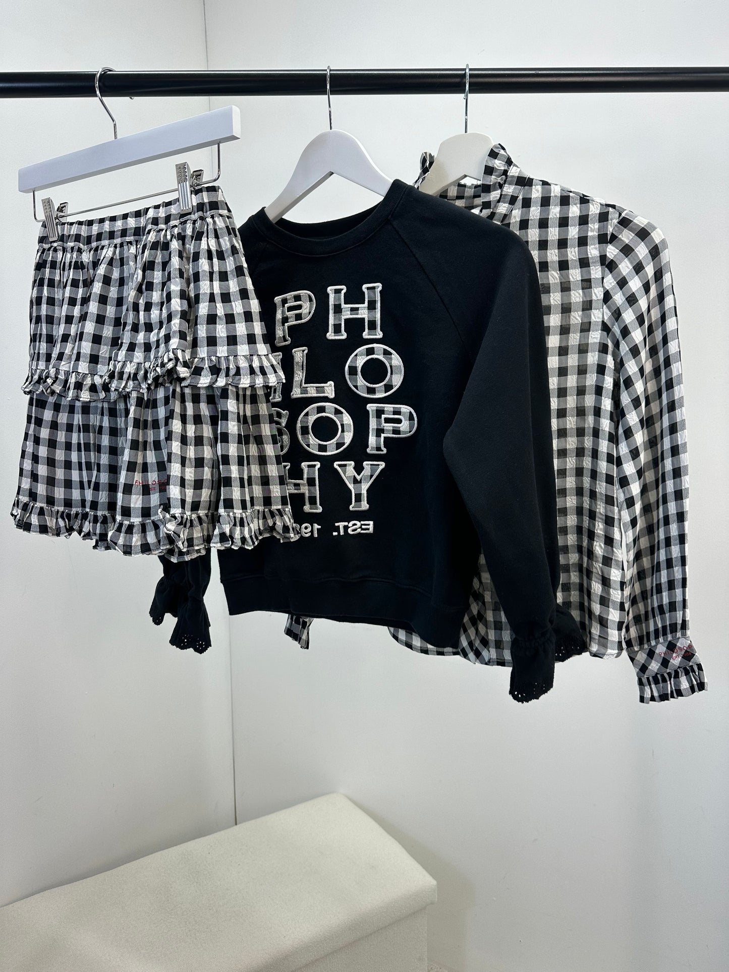 Kids Philosophy Black And White Check Shirt, Skirt & Jumper Set - Age 10