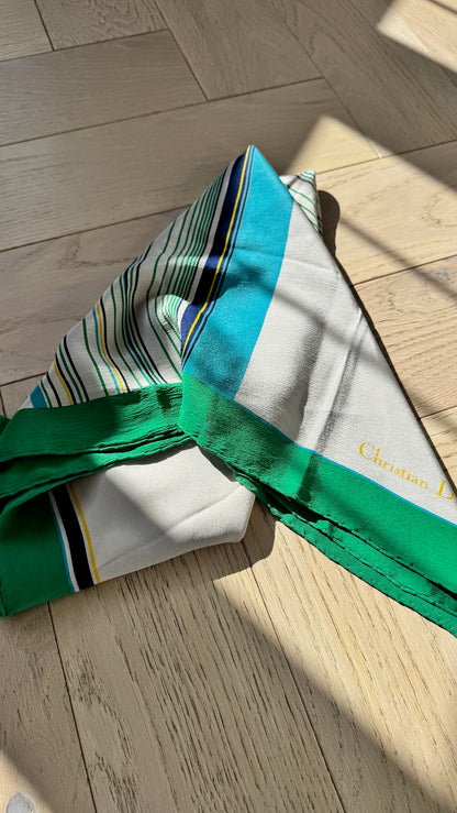 Christian Dior Cream Green Border Silk Scarf – 90 x 90 cm