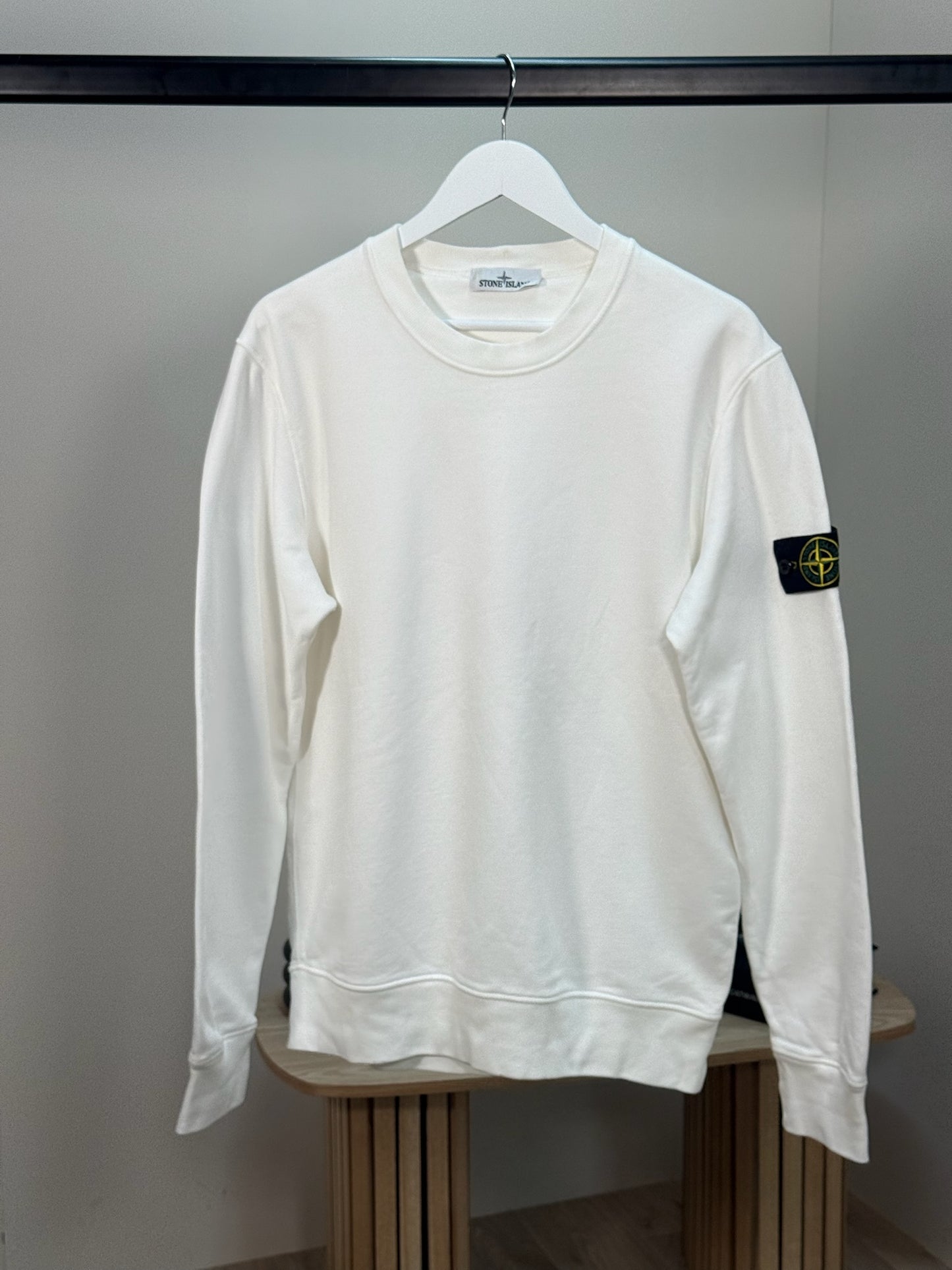 Stone Island White Compass-Patch Logo Jumper-Large