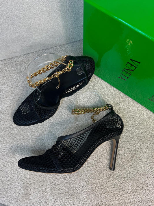 BOTTEGA VENETA Black Mesh Nappa Heels, Brand New in Box - UK 5.5