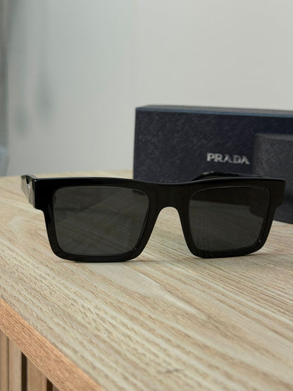 Prada Black Rectangle Flat Top Sunglasses - One Size