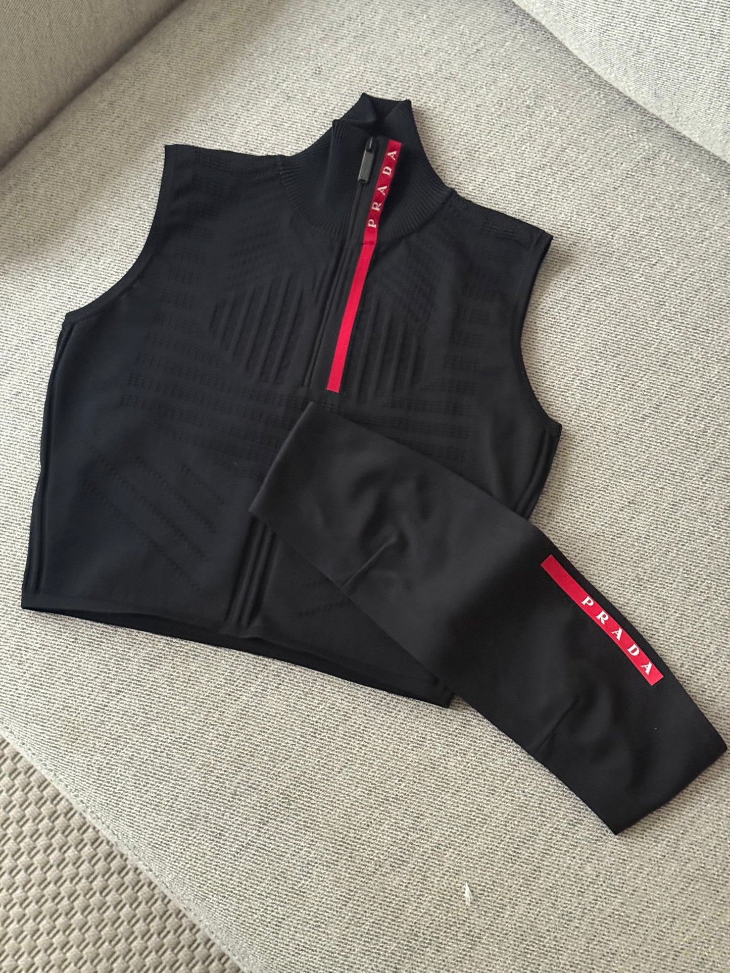 Prada Black Red Logo Bandeau Top - Medium