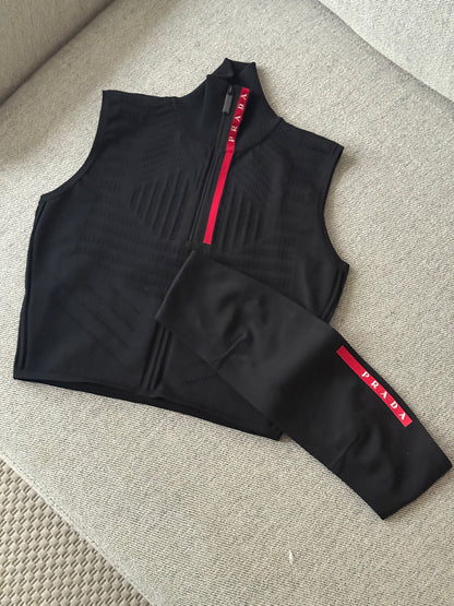 Prada Black Red Logo Bandeau Top - Medium