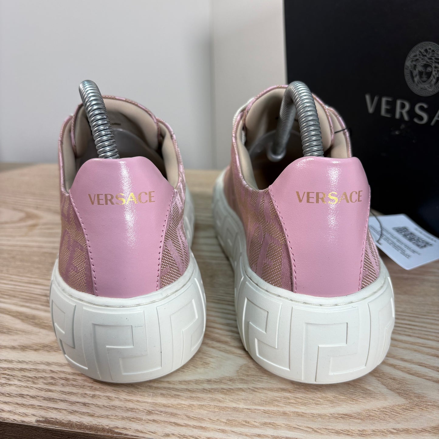 Versace Pink Greca Allover Canvas Trainers – Brand New In Box EU 38 / UK 5