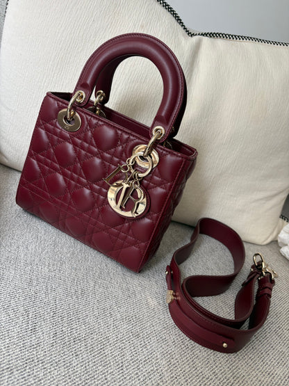 Dior Small Lady Dior burgundy cannage lambskin bag