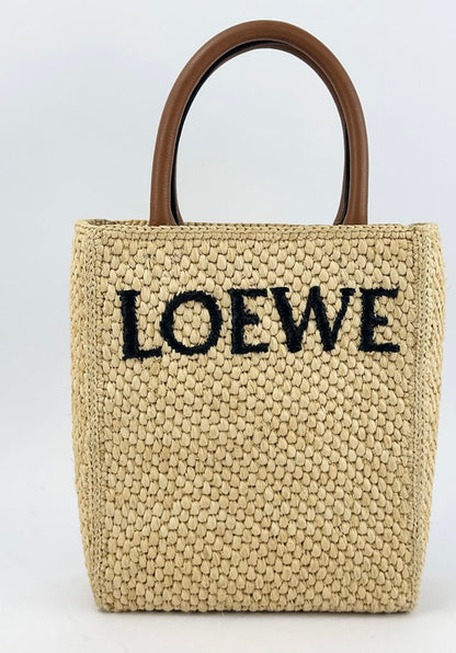 Loewe Cross Body Rafia Tote Small in Brown Leather.