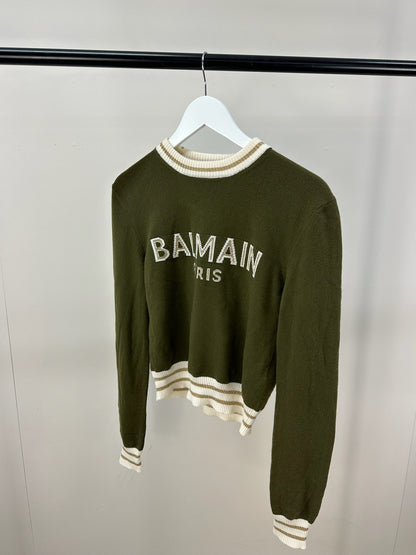 Balmain Khaki Logo Cropped Jumper-34 , small