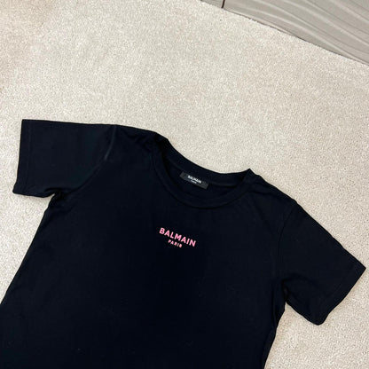 Kids Balmain Black Pink Logo T-Shirt  - Age 8