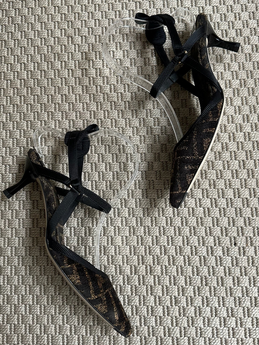 Fendi FF Point Colibri Chenille Slingback Heels-UK 4