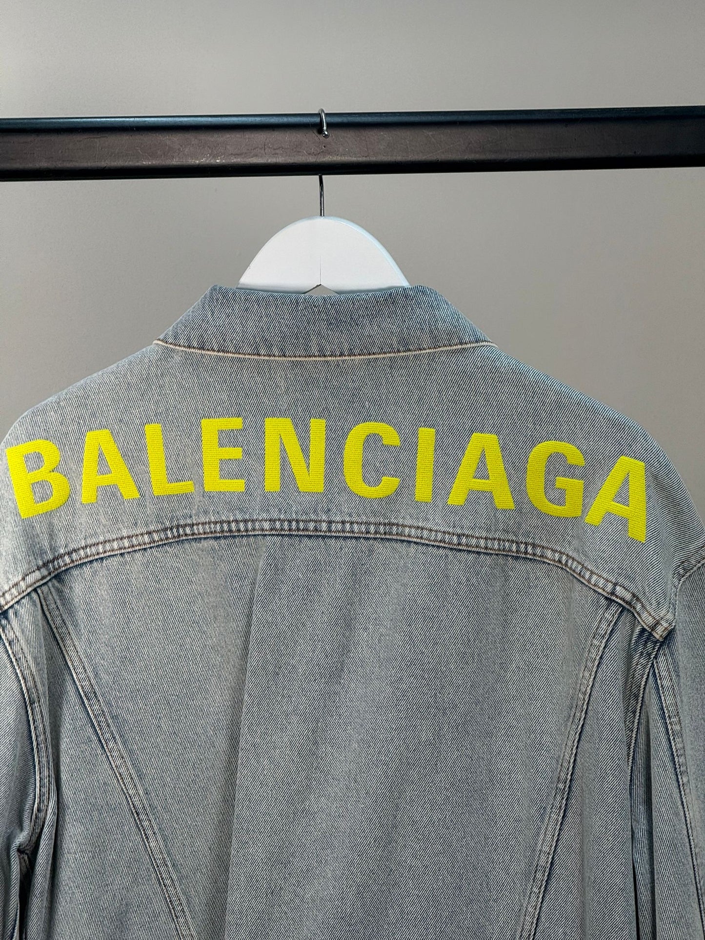 Balenciaga Denim Yellow Logo Jacket - Size 36-SMALL