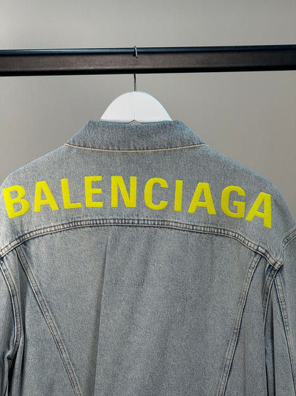 Balenciaga Denim Yellow Logo Jacket - Size 36-SMALL