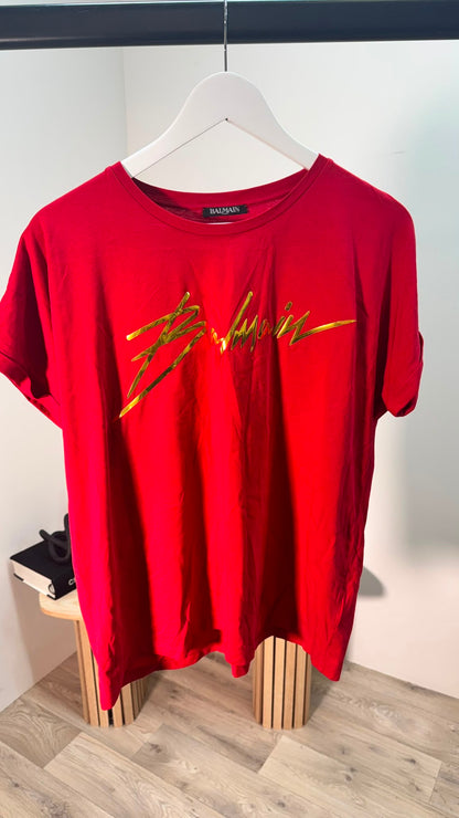 Balmain Red Gold Logo T-Shirt – IT 40