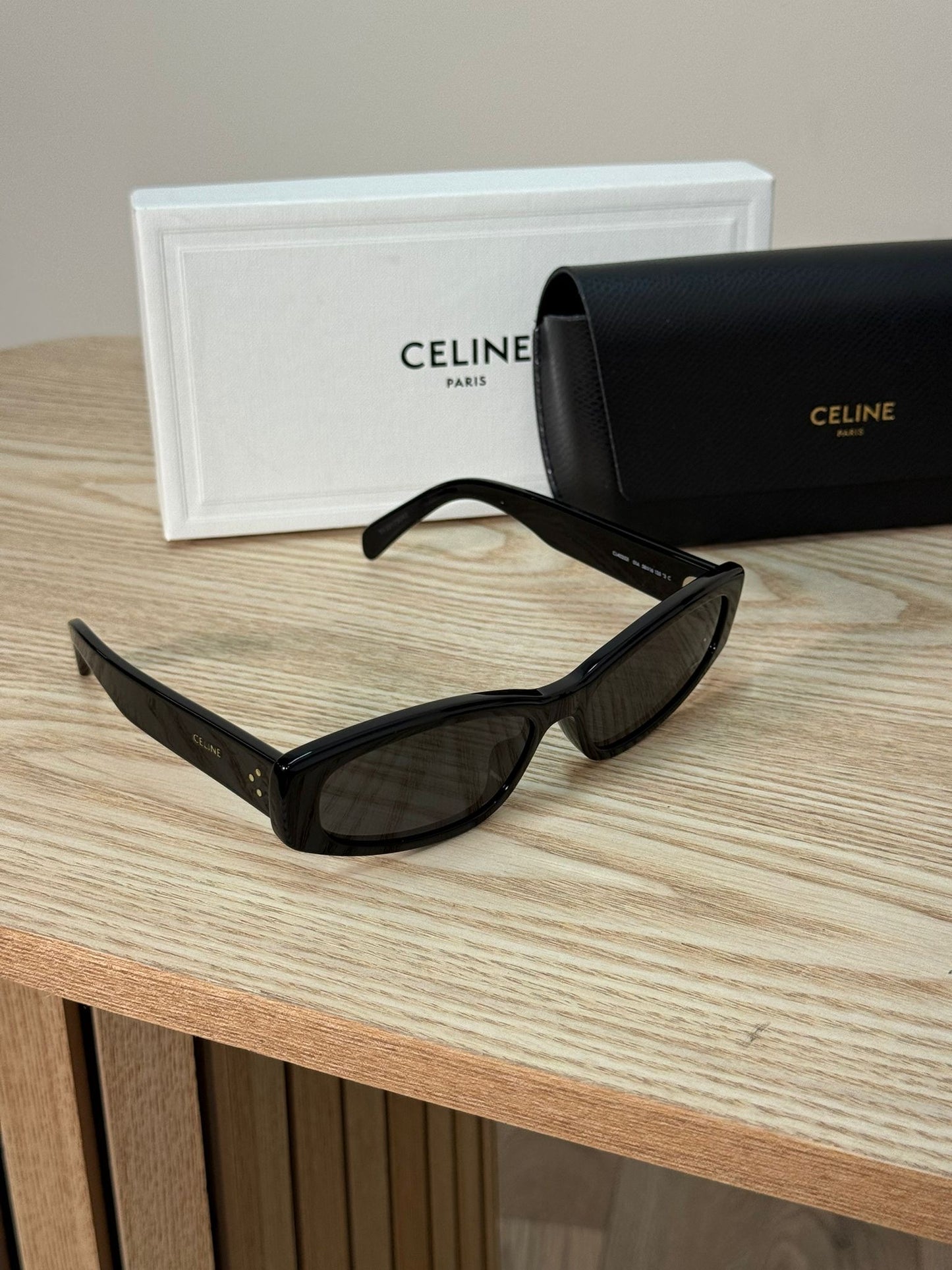 Celine Black Logo Rectangle Curved Thick Sunglasses - One Size