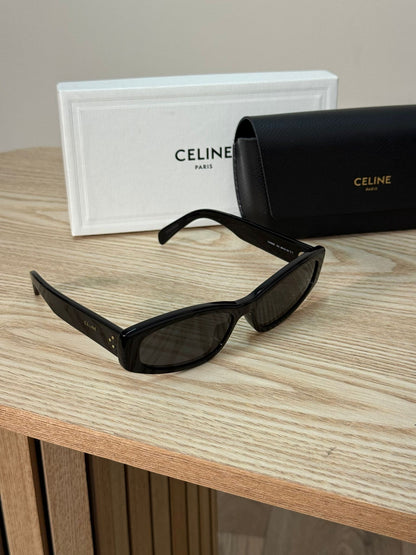 Celine Black Logo Rectangle Curved Thick Sunglasses - One Size