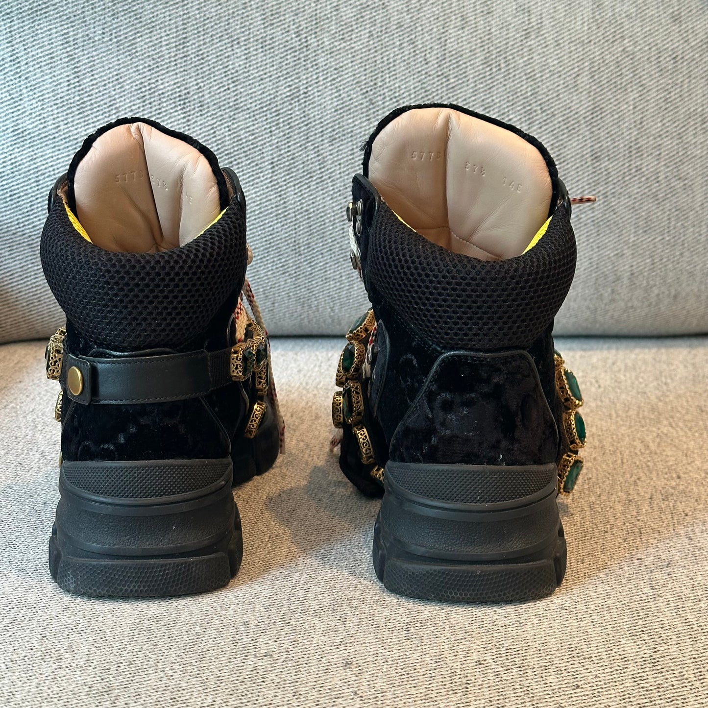 Gucci Black Crystal Velvet Flashtreck Chunky Boots – EU 37.5 / UK 4.5