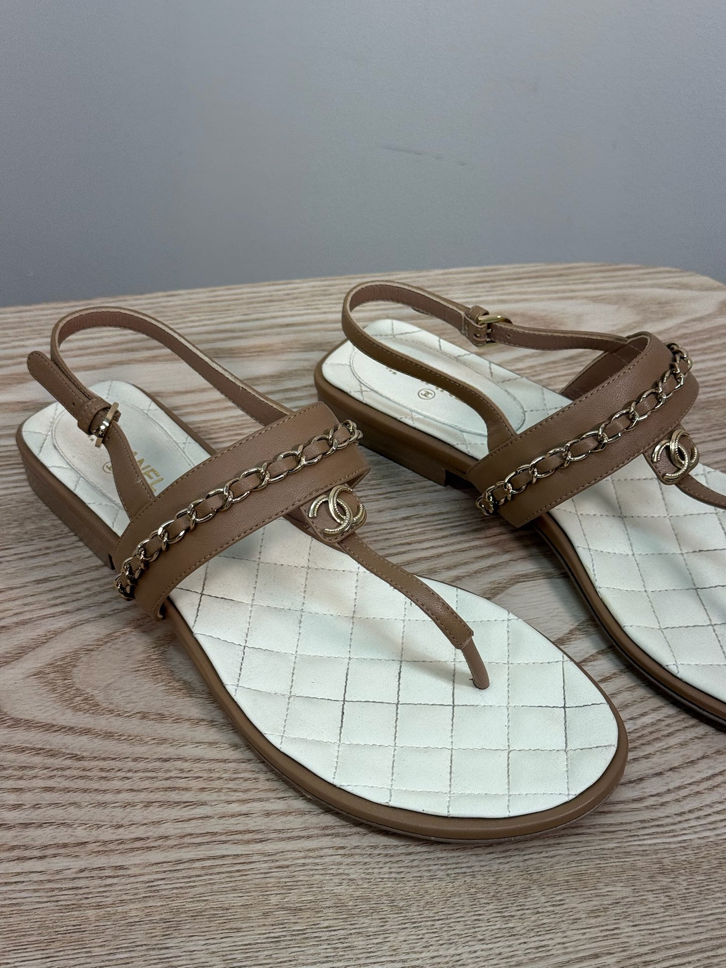 Chanel CC Thong Nude Chain Sandle - UK 7