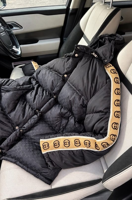 Gucci Mens GG nylon canvas down jacket. Dark blue black  - XL