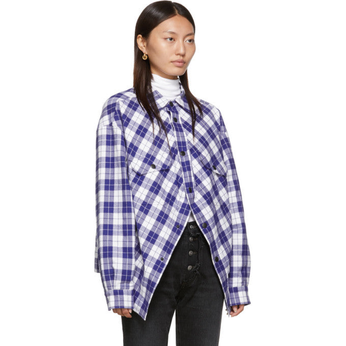 Balenciaga Blue White Checked Swing Quilted Jacket - size 34-SMALL