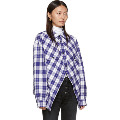 Balenciaga Blue White Checked Swing Quilted Jacket - size 34-SMALL