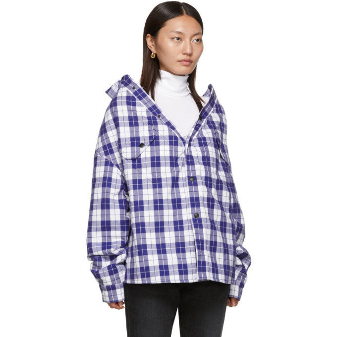 Balenciaga Blue White Checked Swing Quilted Jacket - size 34-SMALL