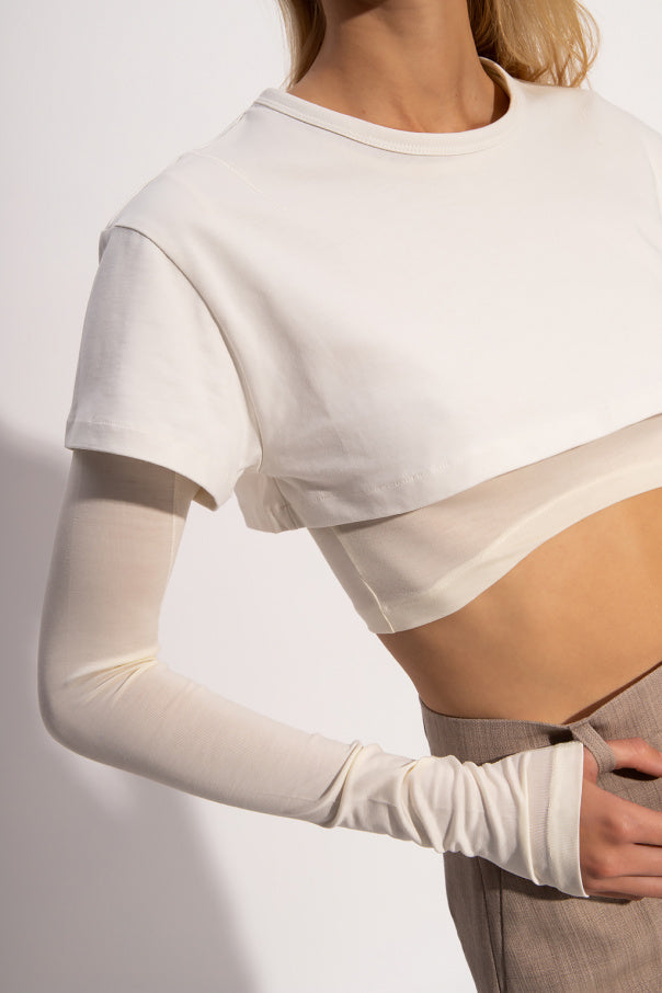 Jacquemus Cream & White Cropped Long Sleeve Layered Top - Medium