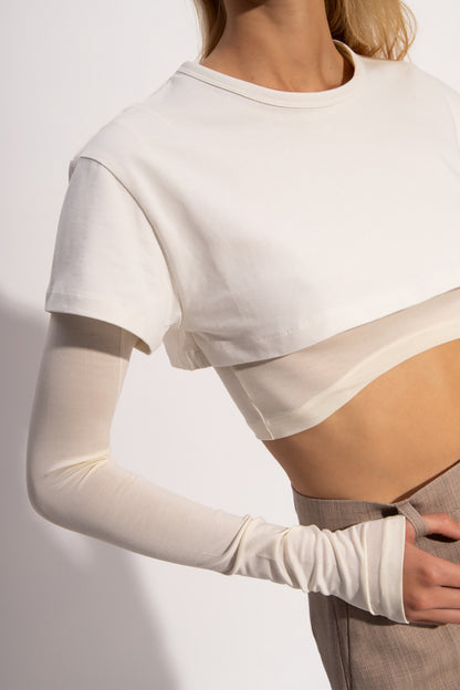 Jacquemus Cream & White Cropped Long Sleeve Layered Top - Medium