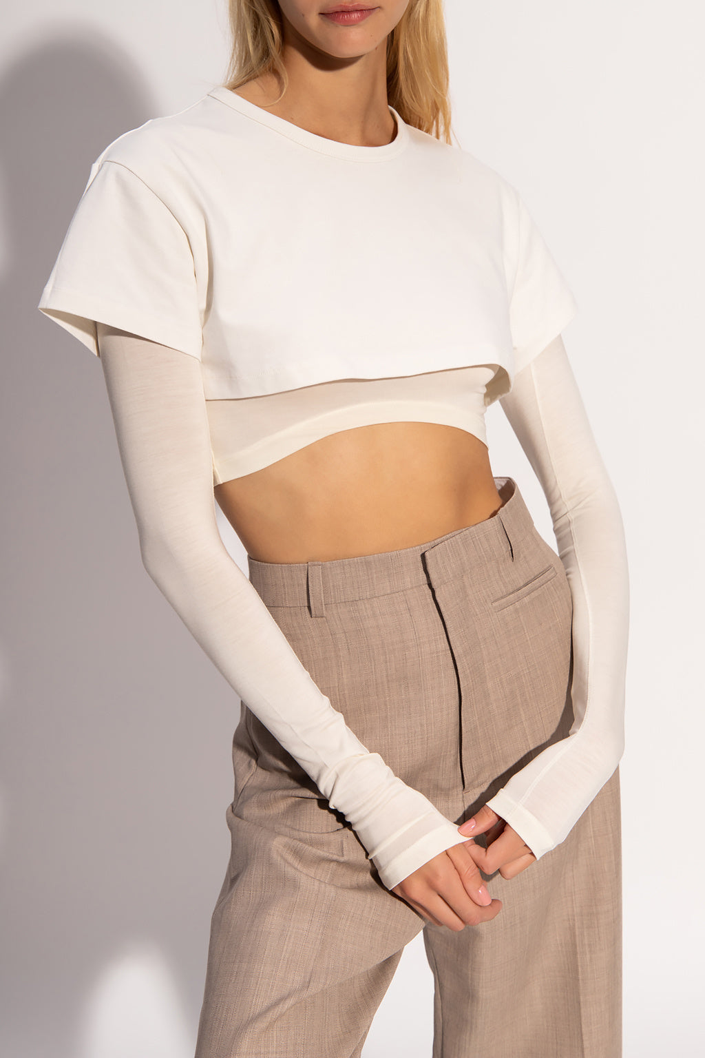 Jacquemus Cream & White Cropped Long Sleeve Layered Top - Medium