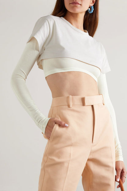 Jacquemus Cream & White Cropped Long Sleeve Layered Top - Medium