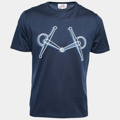 Hermes Men’s Navy horse bite Chain T-Shirt- Medium