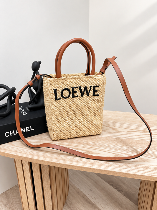 Loewe Brown Raffia Small Crossbody Tote Bag