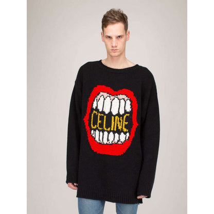 Celine Black Wool Mouth Knited Jumper - Small-oversize