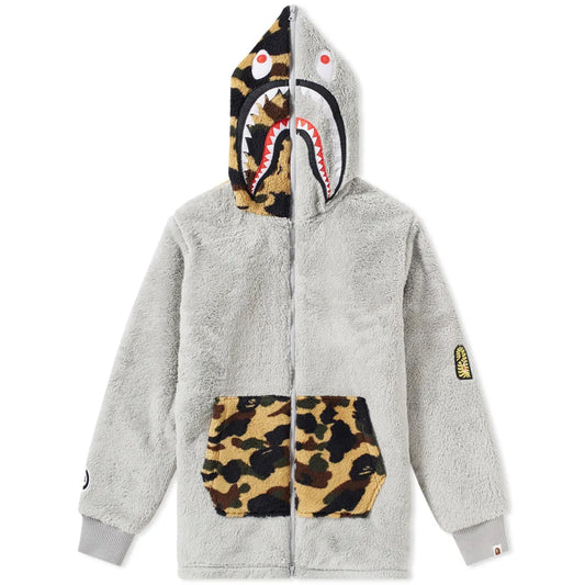Bape Grey Zip Up Camo Boa Shark Fleece Jacket - Large