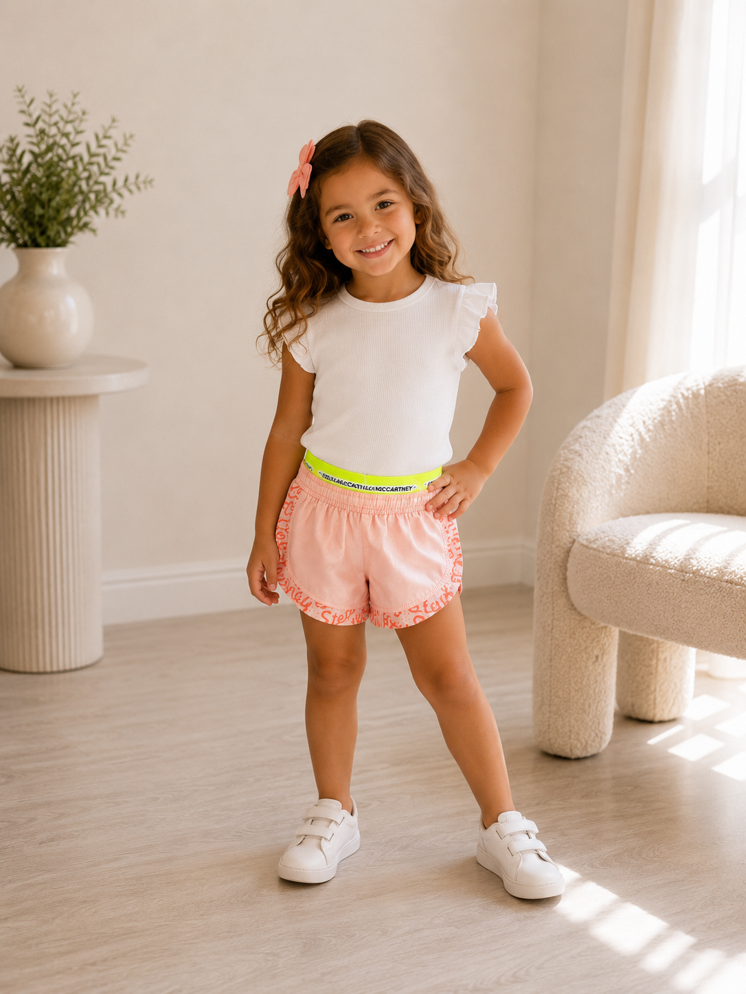 Kids Stella McCartney Coral Shell Shorts With Yellow Waistband – Age 4